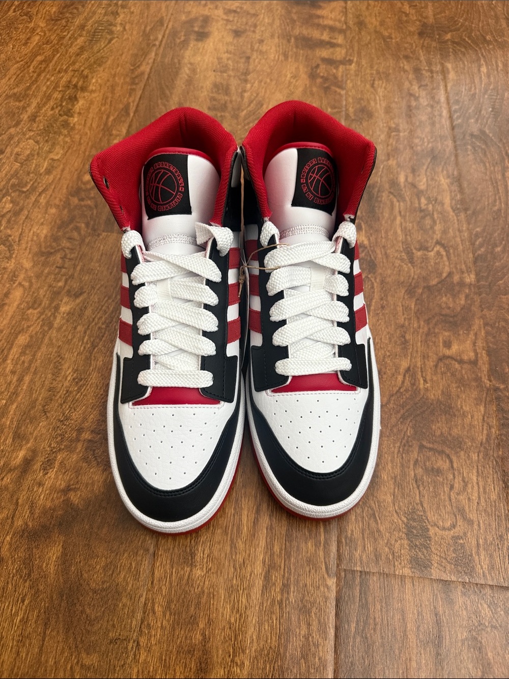 adidas High-Top Sneakers in White, Red & Black - Picture 5 of 14